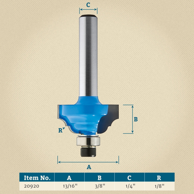 Rockler Miniature Classic Roman Ogee Router Bit - 13/16" Dia x 3/8" H x 1/4" Shank - full pic 