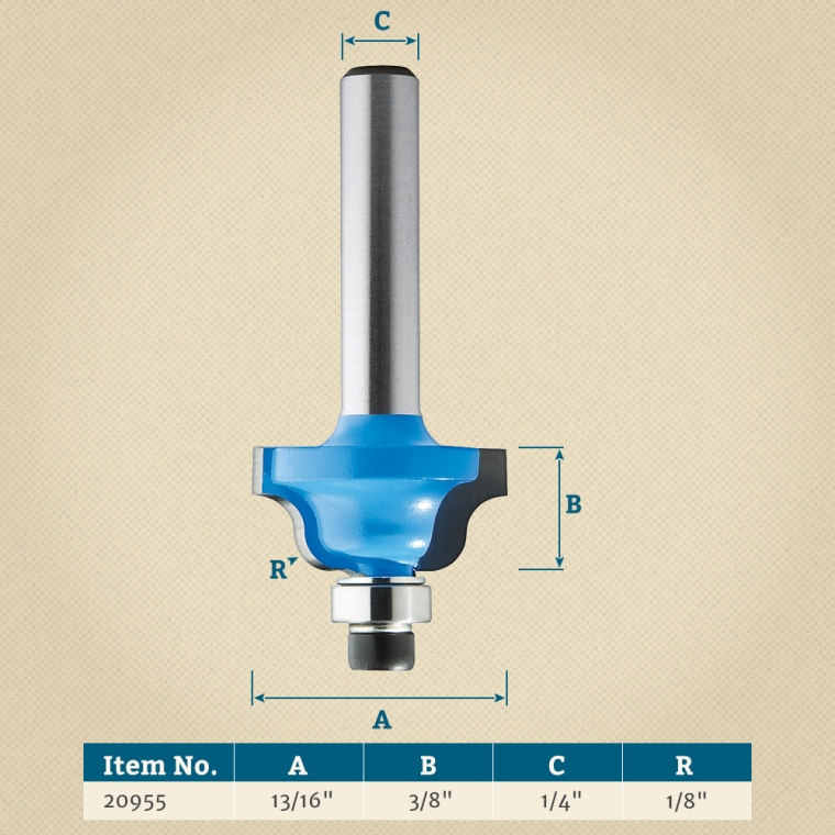 Rockler Miniature Roman Ogee Router Bit - 13/16" Dia x 3/8" H x 1/4" Shank - full pic 