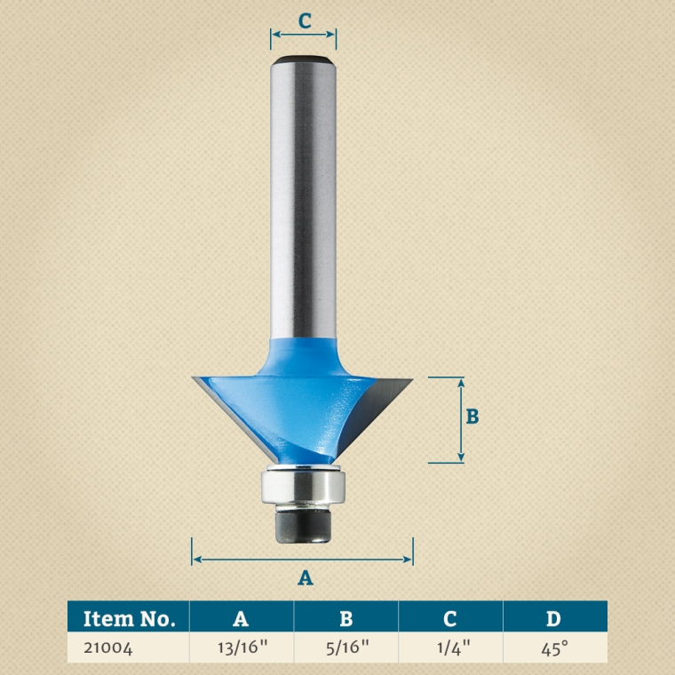 Rockler Miniature Chamfer Router Bit - 13/16" Dia x 5/16" H x 1/4" Shank - full pic 