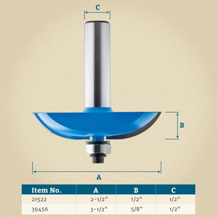 Rockler Cove Horizontal Raised Panel Router Bits - 1/2" Shank - full pic 