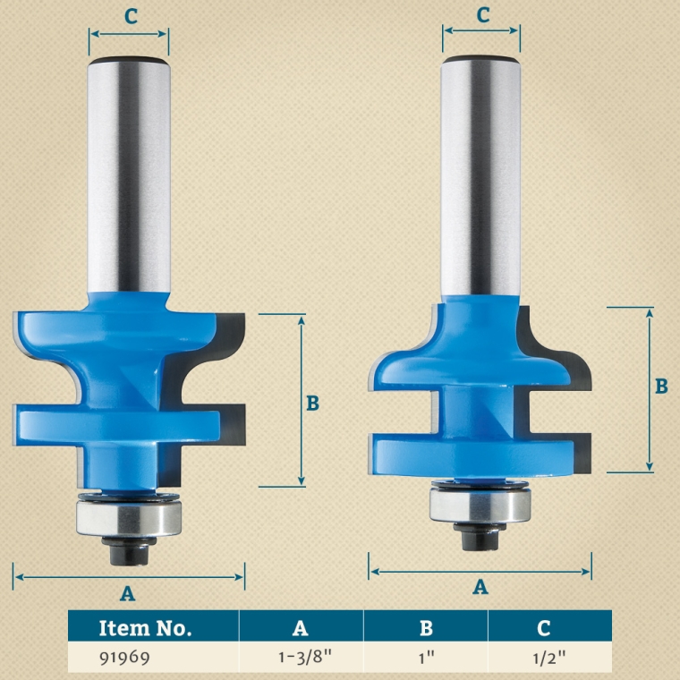 Rockler Traditional Rail and Stile Router Bit - 1-3/8" Dia x 1" H x 1/2" Shank - full pic 