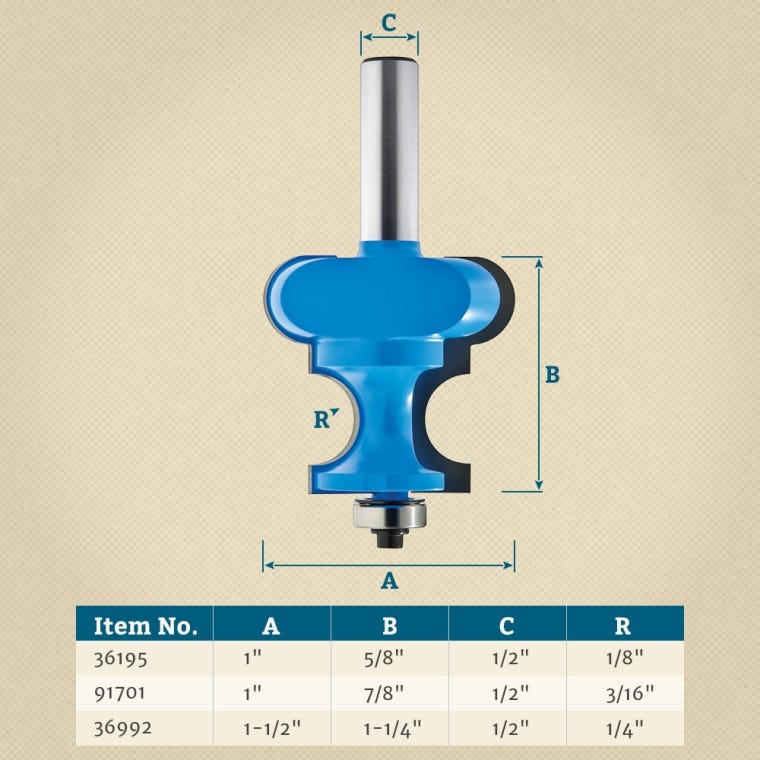 Rockler Bead & Cove Canoe Building Router Bits - 1/2" Shank - full pic 