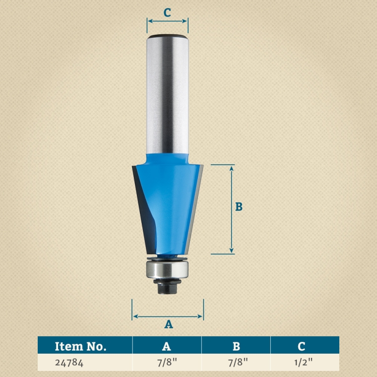 Rockler 11.25&deg; Chamfer Router Bit - 7/8" Dia x 7/8" H x 1/2" Shank - full pic 