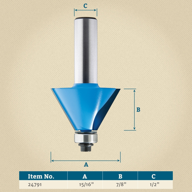 Rockler 15&deg; Chamfer Router Bit - 15/16" Dia x 7/8" H x 1/2" Shank - full pic 