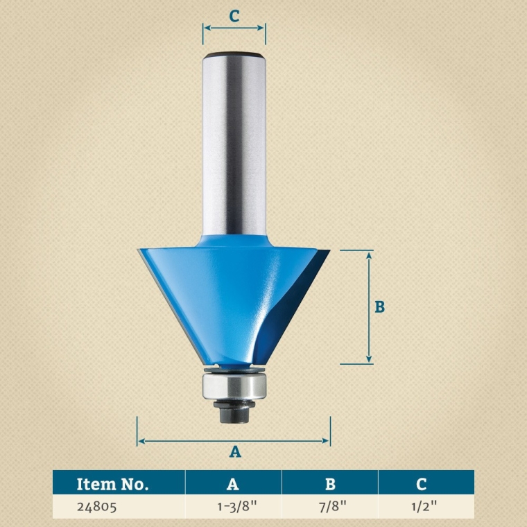Rockler 30&deg; Chamfer Router Bit - 1-3/8" Dia x 7/8" H x 1/2" Shank - full pic 