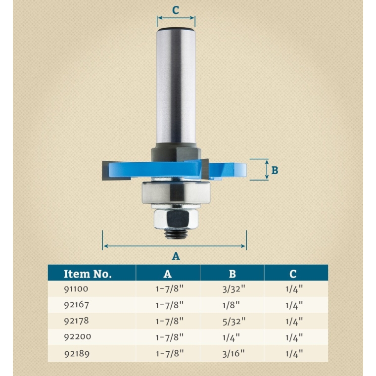Rockler 3 Wing Slotting Cutters Router Bits - 1/4" Shank - full pic 
