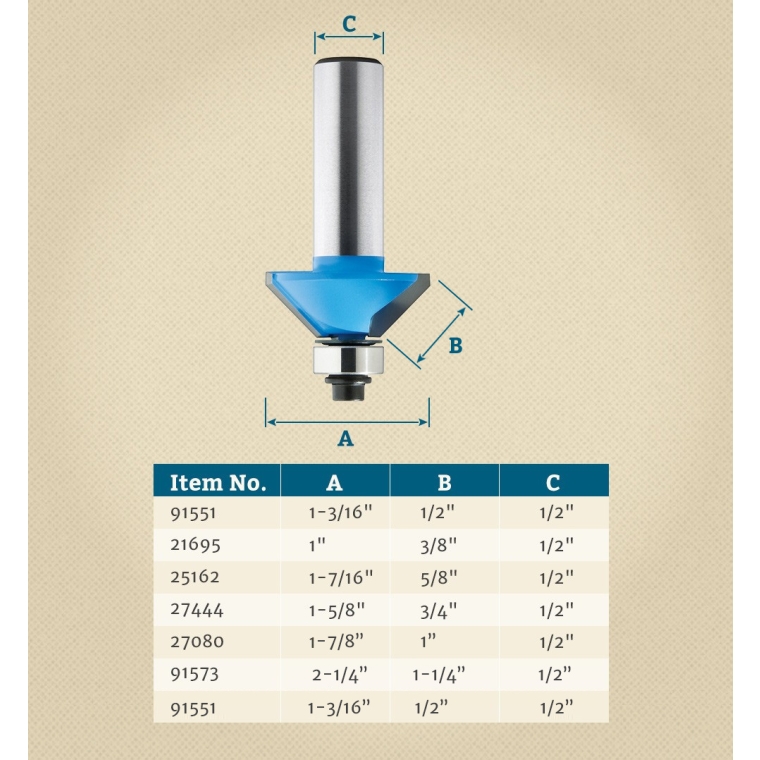 Rockler 45&deg; Chamfer Router Bits - 1/2" Shank - full pic 