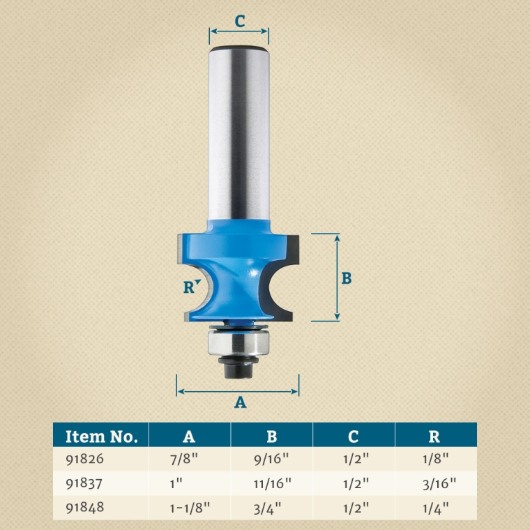 Rockler Edge Beading Router Bits - 1/2" Shank - full pic 