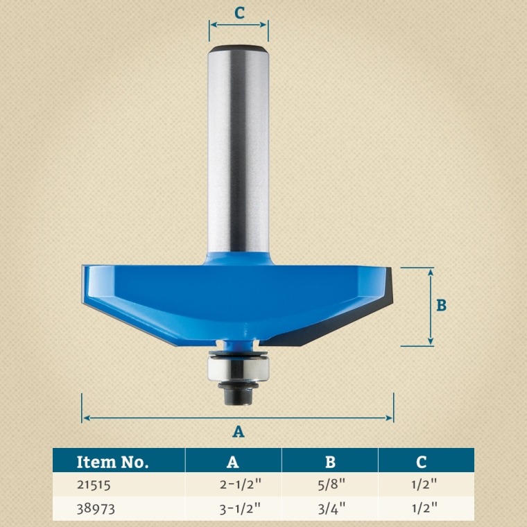 Rockler Straight Horizontal Raised Panel Router Bits - 1/2" Shank - full pic 