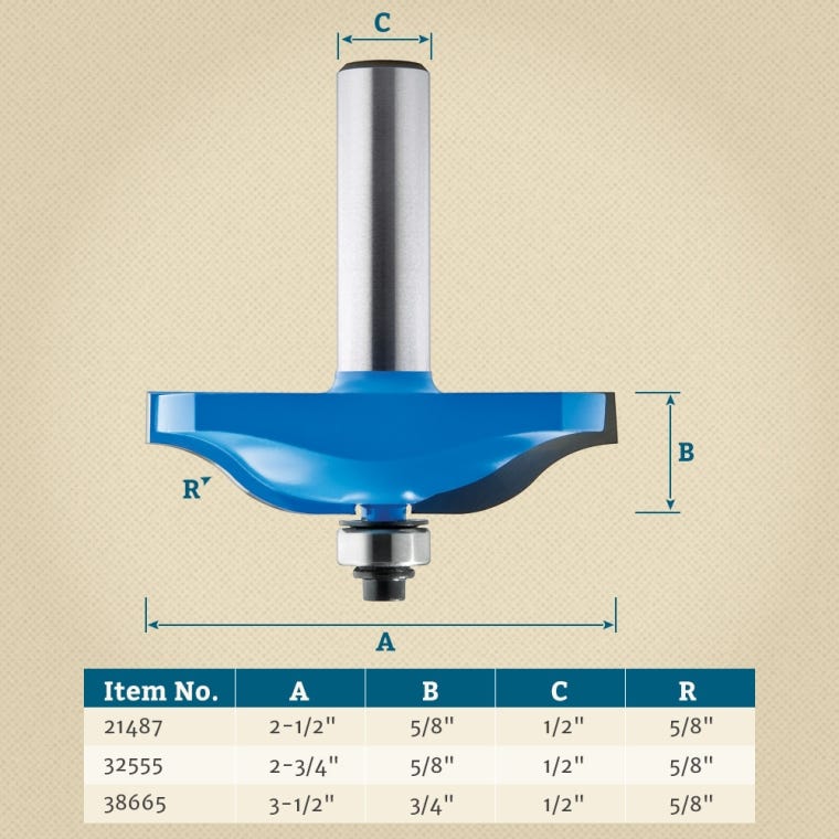 Rockler Ogee Horizontal Raised Panel Router Bits - 1/2" Shank - full pic 