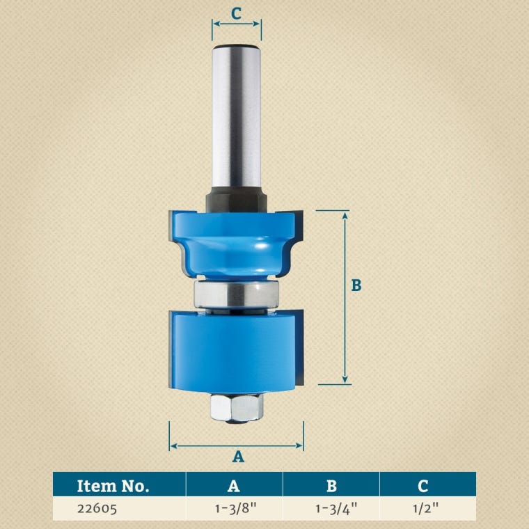 Rockler Reversible Sash & Door Assembly Router Bit - 1-3/8" Dia x 1-3/4" H x 1/2" Shank - full pic 