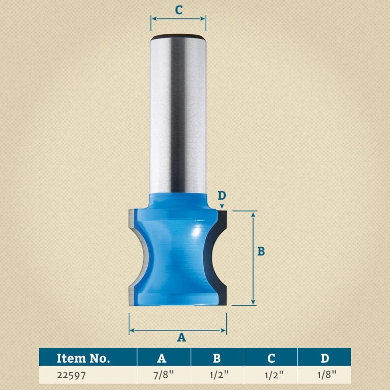 Rockler Convex Edging Router Bit - 7/8" Dia x 1/2" H x 1/2" Shank - full pic 