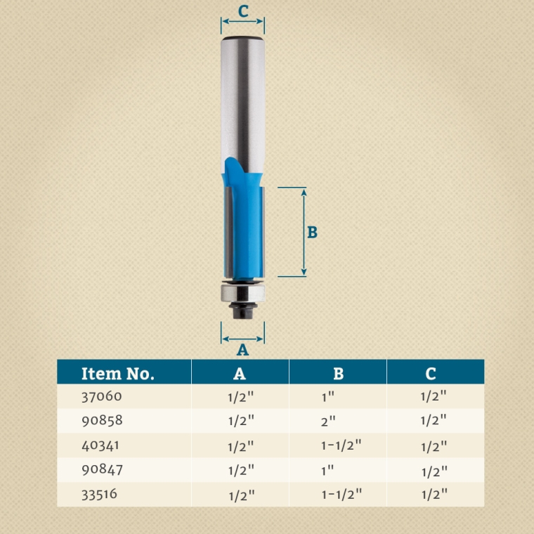 Rockler Piloted Flush Trim Router Bits - 1/2" Shank - full pic 