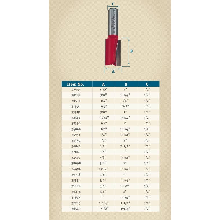 Freud&reg; Double Flute Straight Router Bits - 1/2" Shank - full pic 