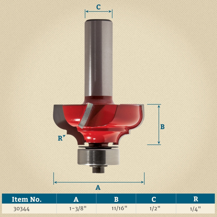 Freud&reg; 38-614 Quadra-Cut&trade; Ogee & Round Router Bit - 1-3/8" Dia x 11/16" H x 1/2" Shank - full pic 