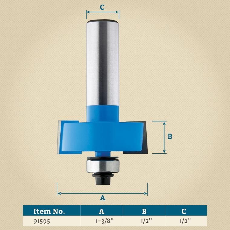 Rockler Rabbeting Router Bit - 1-3/8" Dia x 1/2" H x 1/2" Shank - full pic 