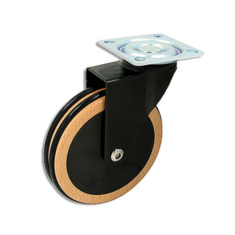 Designer Wooden Casters with Black Wheel, Beech - main pic