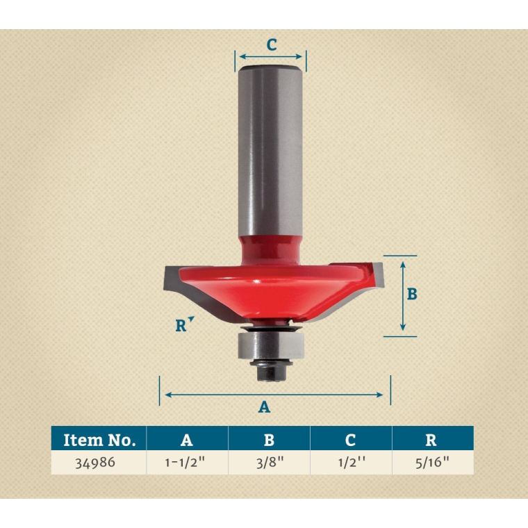 Freud&reg; 99-061 Rail & Stile Profile Router Bit - 1-1/2" Dia x 3/8" H x 1/2" Shank - full pic 