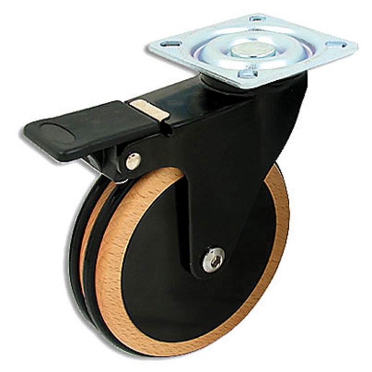Designer Wooden Casters with Black Wheel, Beech - full pic 