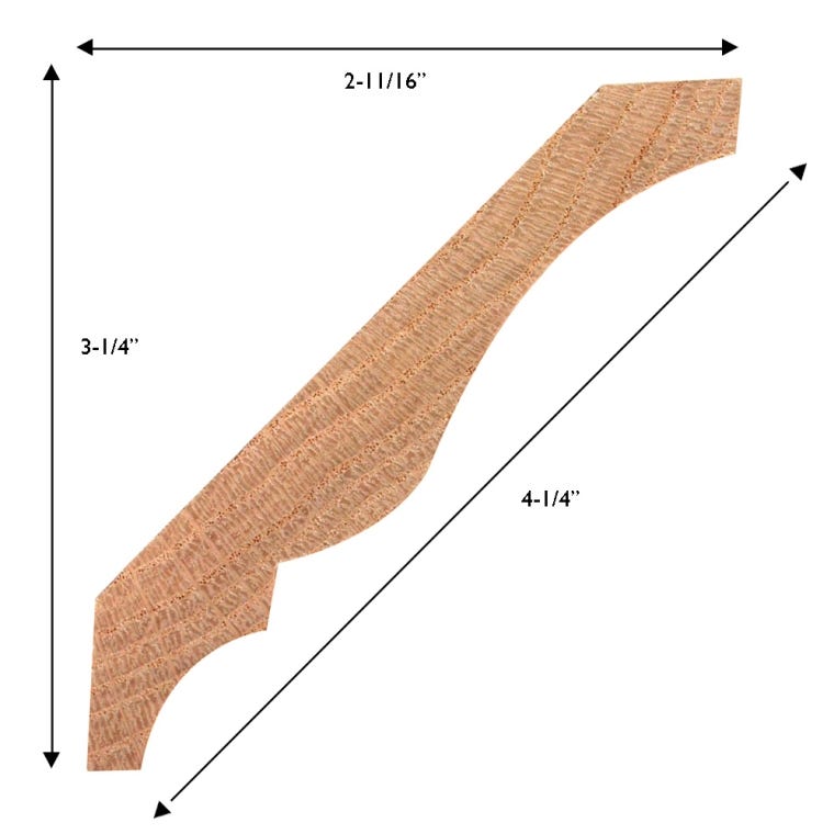 Traditional Oak Crown Molding, 11/16" Thick x 4-1/4" Facing with 3-1/4" Drop and 2-11/16" Projection - full pic 