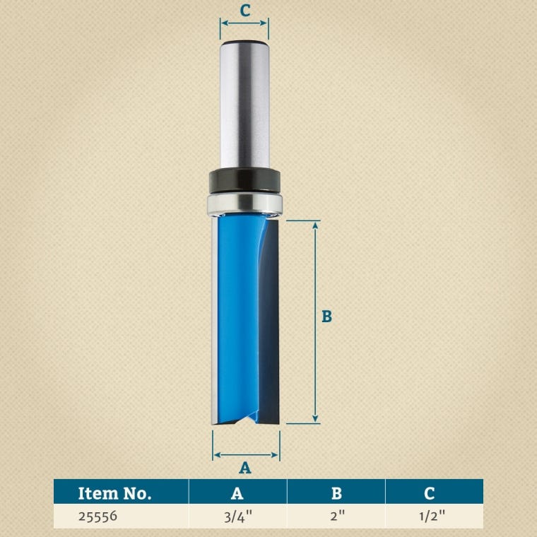 Rockler Flush Door Trimming Router Bit - 3/4" Dia x 2" H x 1/2" Shank - full pic 