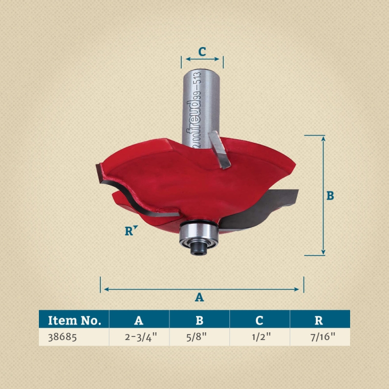 Freud&reg; 99-513 Quadra-Cut&trade; Ogee Raised Panel Router Bit - 2-3/4" Dia x 5/8" H x 1/2" Shank - full pic 