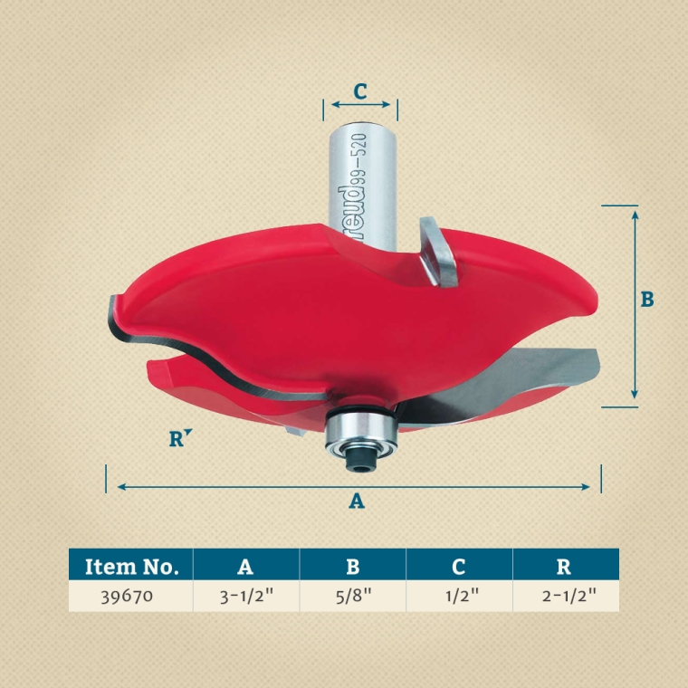 Freud&reg; 99-520 Quadra-Cut&trade; Ogee Raised Panel Router Bit - 3-1/2" Dia x 5/8" H x 1/2" Shank - full pic 