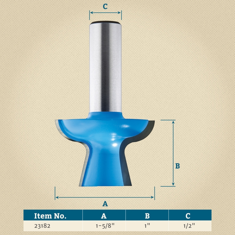 Rockler Custom Door Edge Router Bit - 1-5/8" Dia x 1" H x 1/2" Shank - full pic 