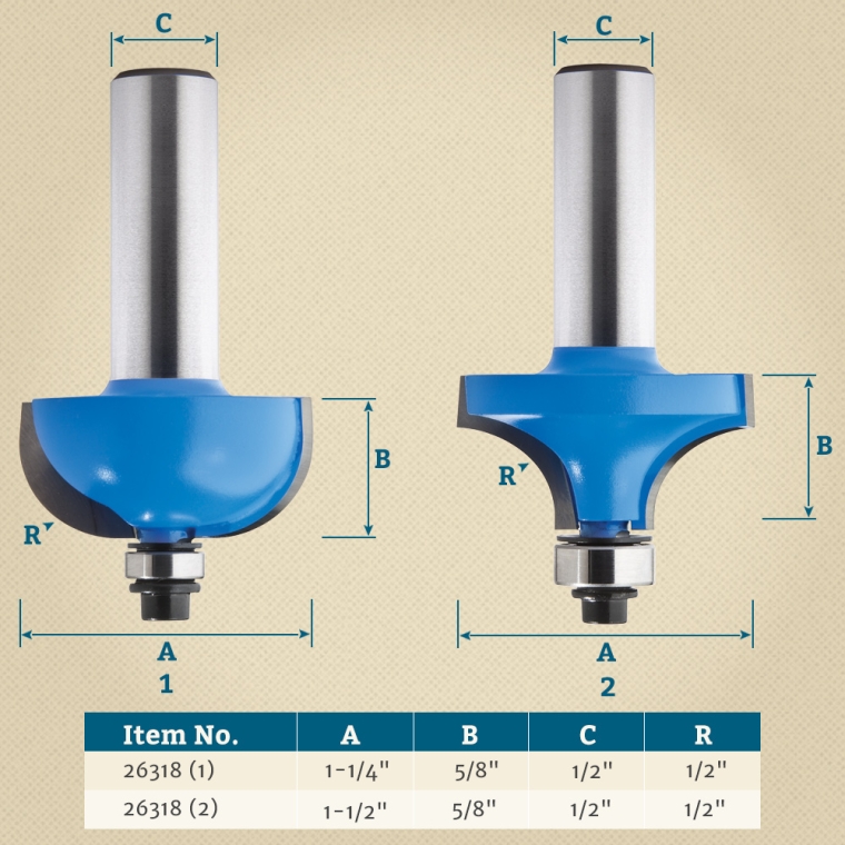Rockler 2-Pc. Drop Leaf Table Rule Joint Router Bit Set - 1/2" Shank - full pic 