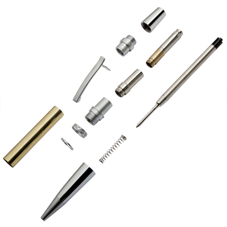 Elegant Manhattan Ballpoint Pen Hardware Kit - Chrome w/ Satin Chrome Accents - full pic 