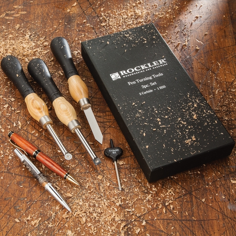 Pen-Turning Ergonomic Turning Tools, 2 Carbide, 1 HSS - full pic 