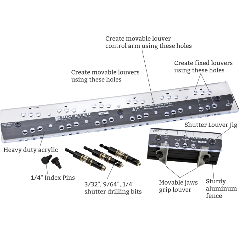 3-1/2'' Movable Louver w/Front Control Arm Shutter Jig and Hardware - full pic 
