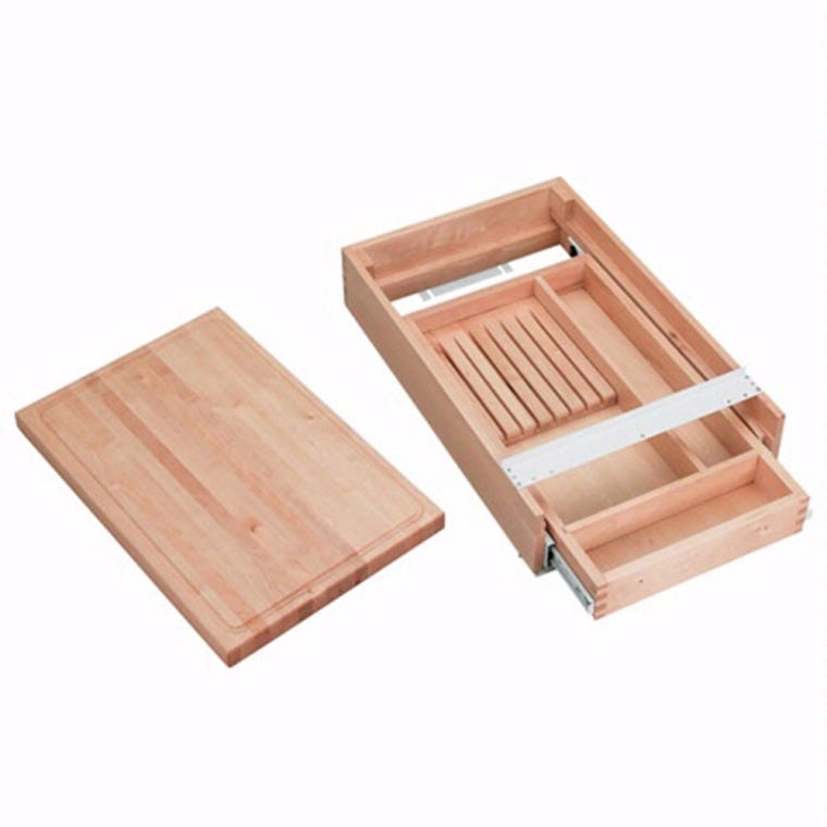 17-1/2" Wide Knife Holder and Cutting Board Drawer System, Wood - Maple (4KCB-21) - full pic 