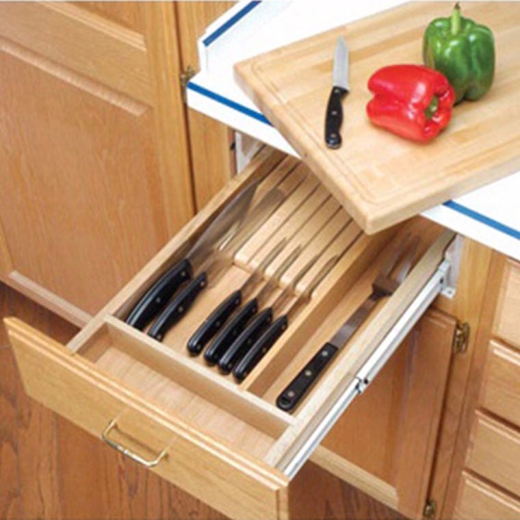 17-1/2" Wide Knife Holder and Cutting Board Drawer System, Wood - Maple (4KCB-21) - full pic 
