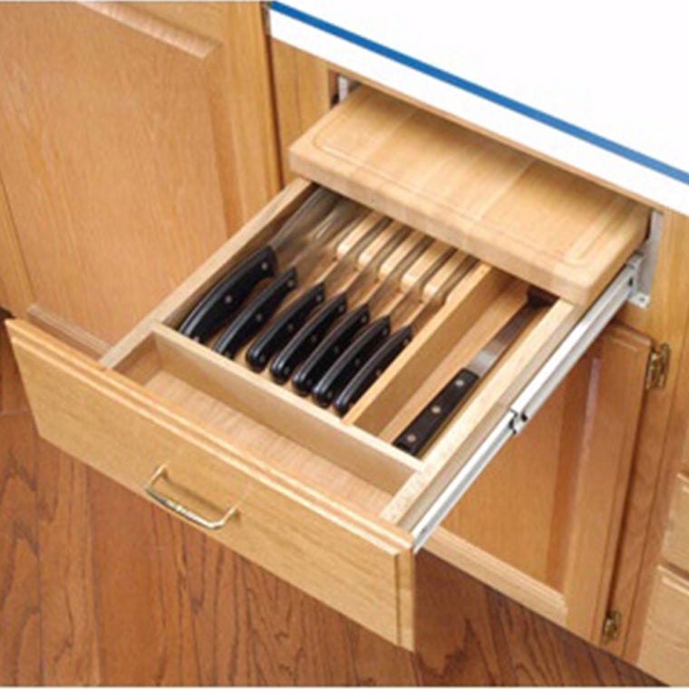 17-1/2" Wide Knife Holder and Cutting Board Drawer System, Wood - Maple (4KCB-21) - full pic 