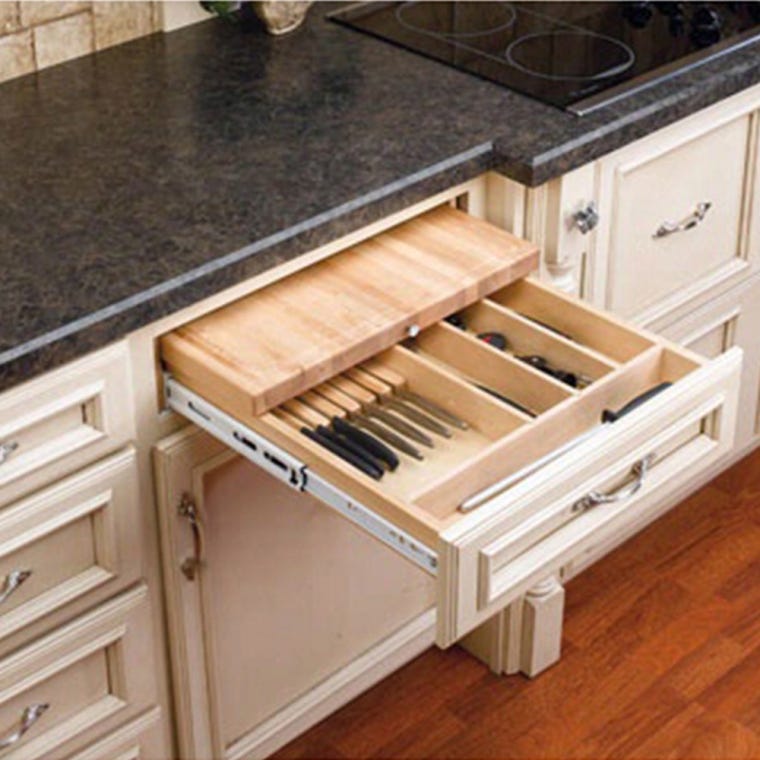 17-1/2" Wide Knife Holder and Cutting Board Drawer System, Wood - Maple (4KCB-21) - full pic 
