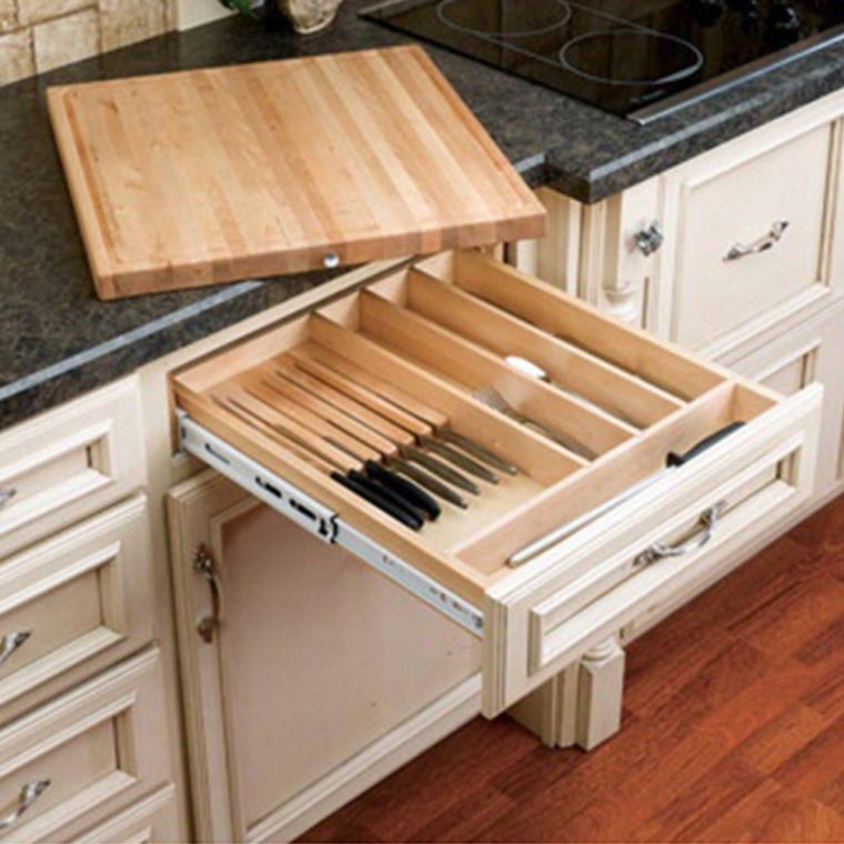 17-1/2" Wide Knife Holder and Cutting Board Drawer System, Wood - Maple (4KCB-21) - full pic 