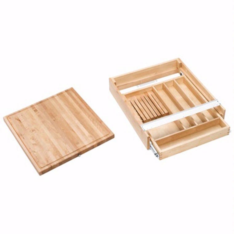 17-1/2" Wide Knife Holder and Cutting Board Drawer System, Wood - Maple (4KCB-21) - full pic 