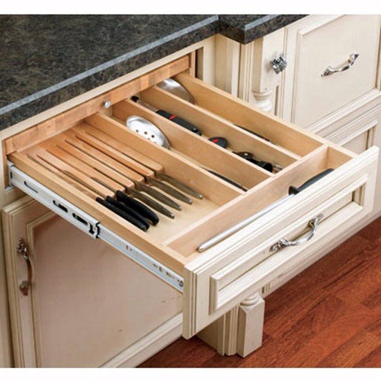 17-1/2" Wide Knife Holder and Cutting Board Drawer System, Wood - Maple (4KCB-21) - full pic 