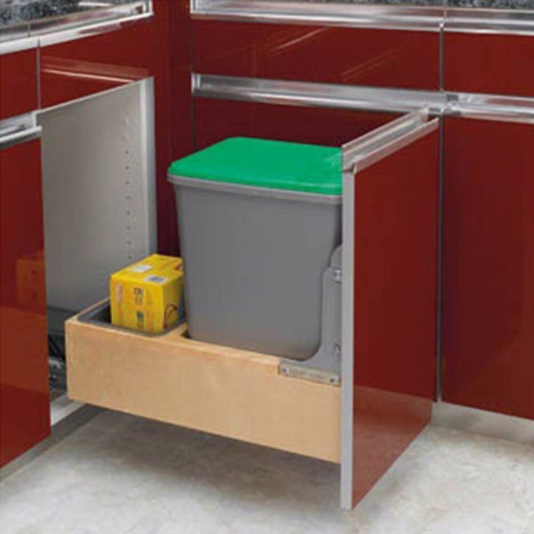 Double 50 quart Waste Container, Natural, Wood - Maple (4WCBM-2150DM-2) - full pic 