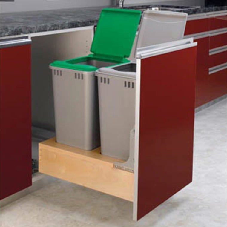 Double 50 quart Waste Container, Natural, Wood - Maple (4WCBM-2150DM-2) - full pic 