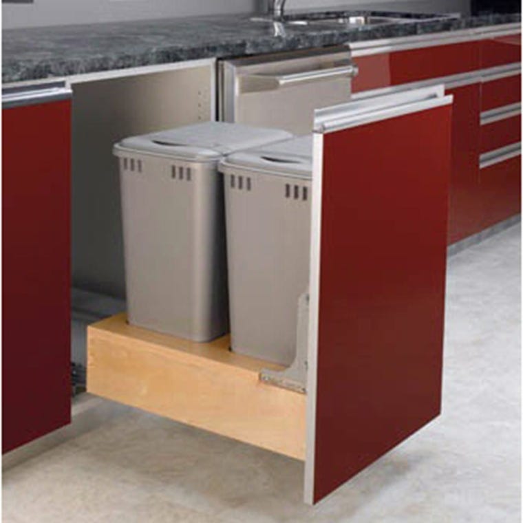Double 50 quart Waste Container, Natural, Wood - Maple (4WCBM-2150DM-2) - full pic 