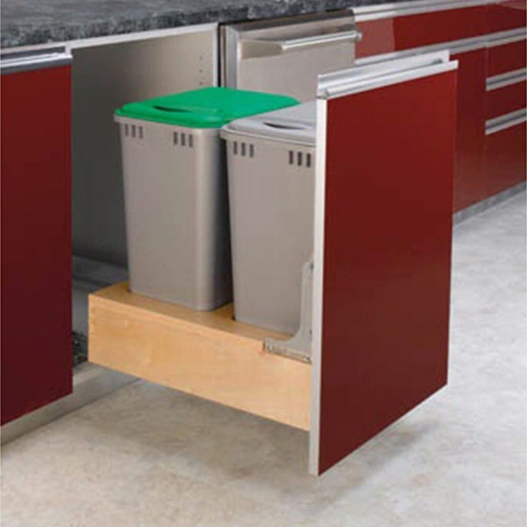Double 50 quart Waste Container, Natural, Wood - Maple (4WCBM-2150DM-2) - full pic 