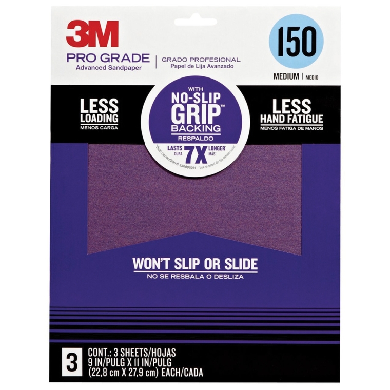 3M Pro Grade No Slip-Grip Sandpaper 3 Packs - full pic 