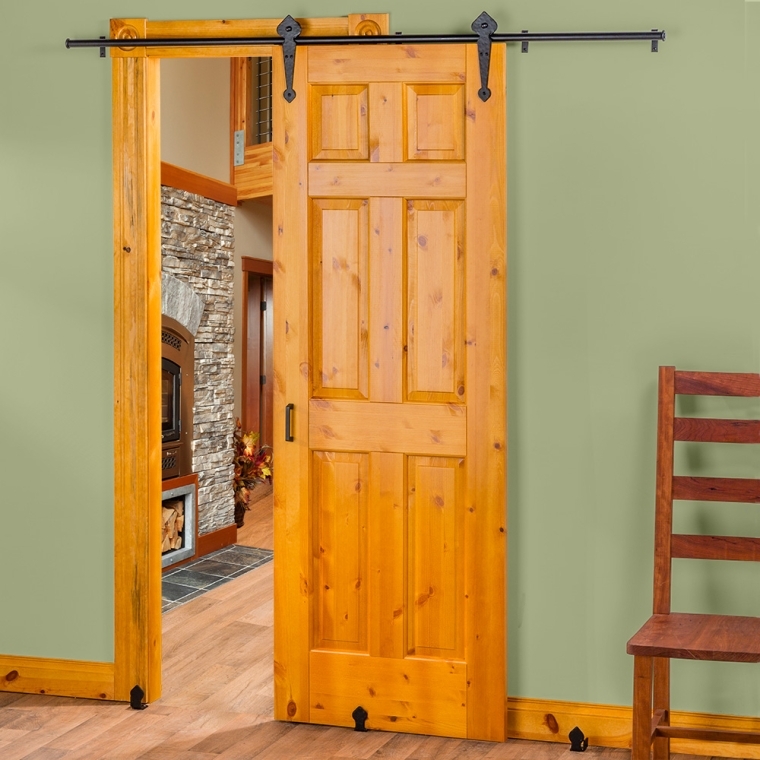 Rolling Barn Door Hardware Kit, Black, Spade (Hammered) - full pic 