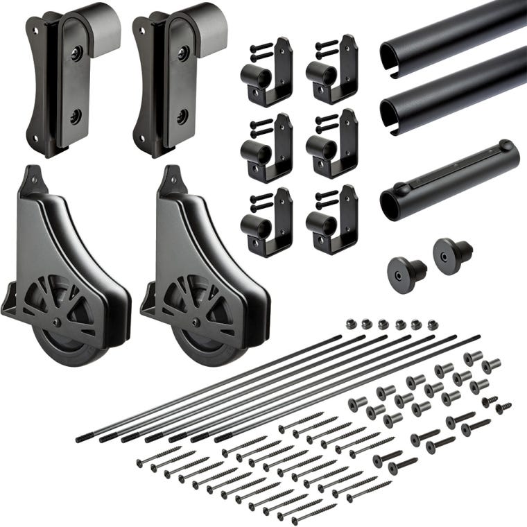 Rockler 8 Foot Classic Rolling Library Ladder Kit Hardware with 12 Feet of Track, Satin Black - full pic 