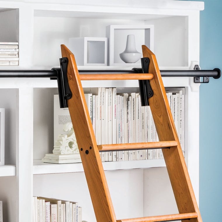 Rockler 8 Foot Classic Rolling Library Ladder Kit Hardware with 12 Feet of Track, Satin Black - full pic 