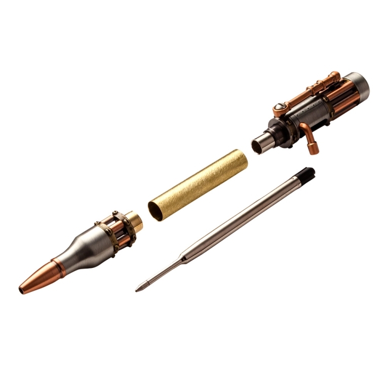 Steampunk Bolt-Action Pen Hardware Kit, Antique Pewter/Copper - full pic 