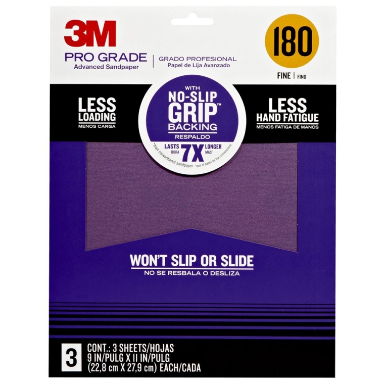 3M Pro Grade No Slip-Grip Sandpaper 3 Packs - full pic 