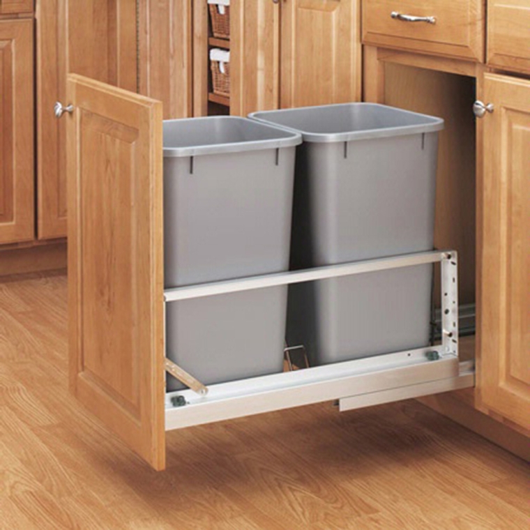Double Aluminum Pullout Waste Containers, Rev-a-Shelf 5349 Series - full pic 